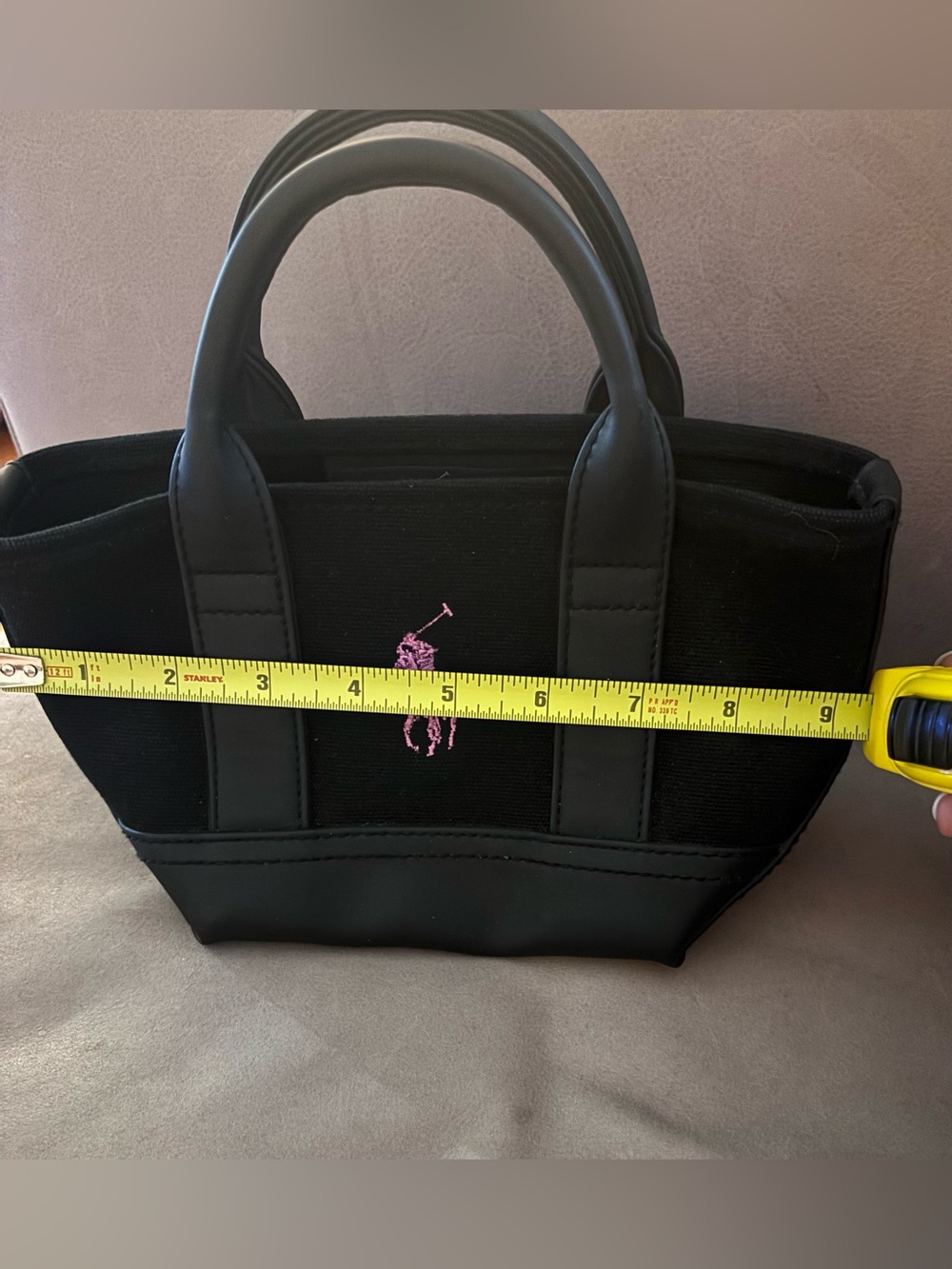 Ralph Lauren Mini Black Canvas Tote Bag Pink Pony Logo - Picture 7 of 8